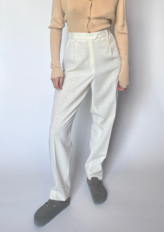 90s Cream Wide Leg Wool Trousers W'32" M