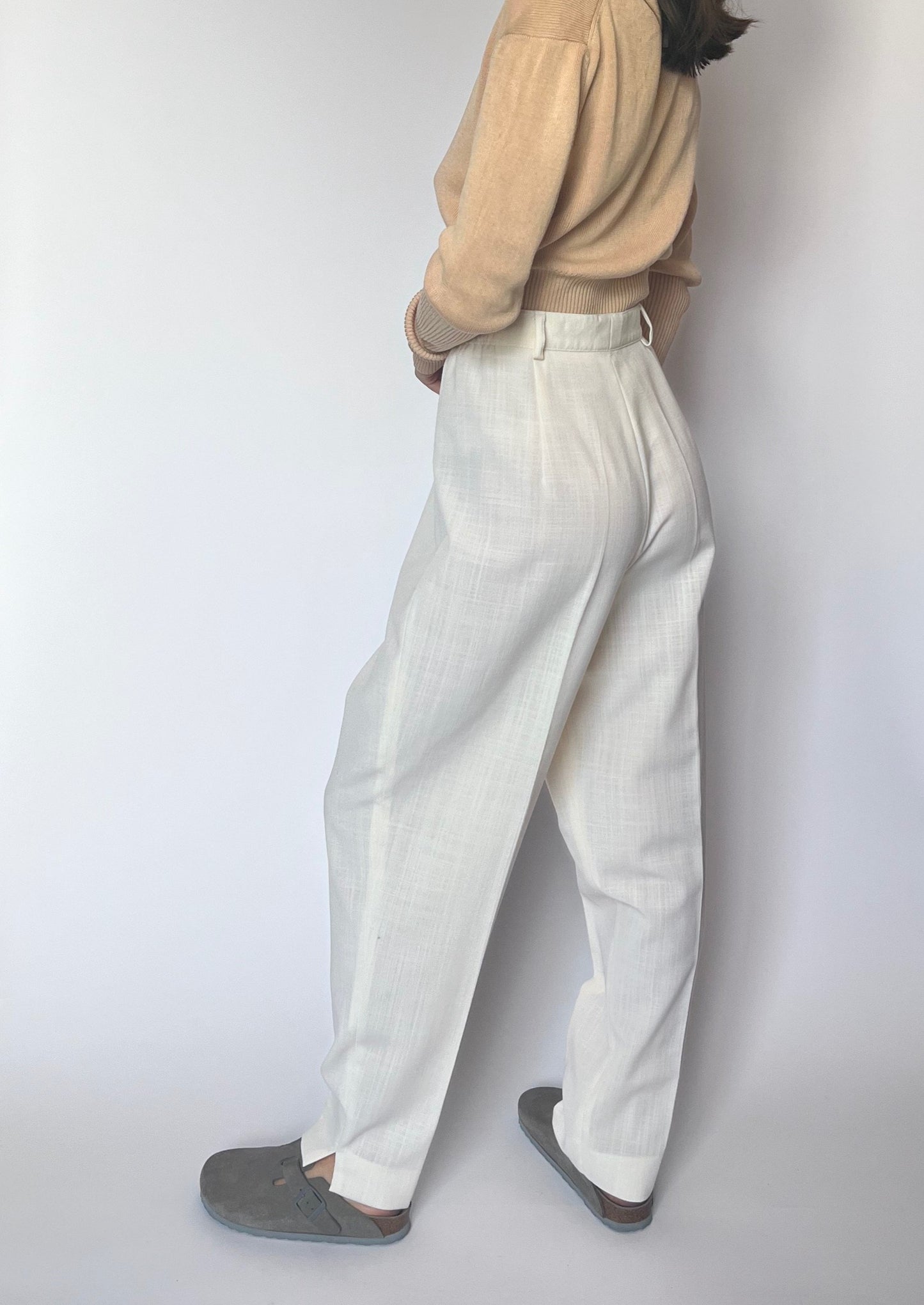 90s Cream Wide Leg Wool Trousers W'32" M