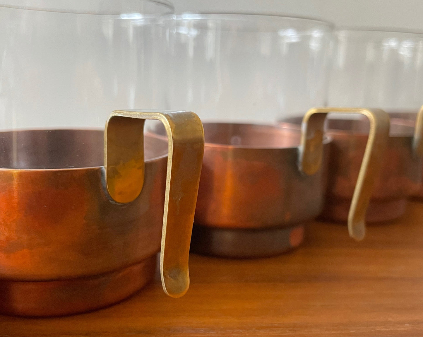 Vintage Modular Tea Cups Glasses with Copper Holders Set of 5