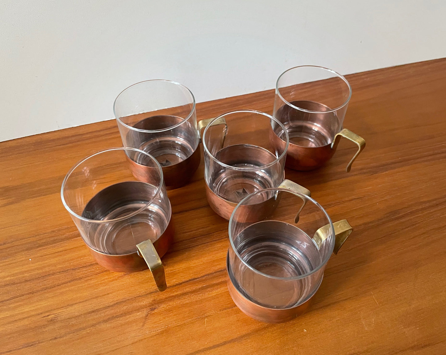 Vintage Modular Tea Cups Glasses with Copper Holders Set of 5