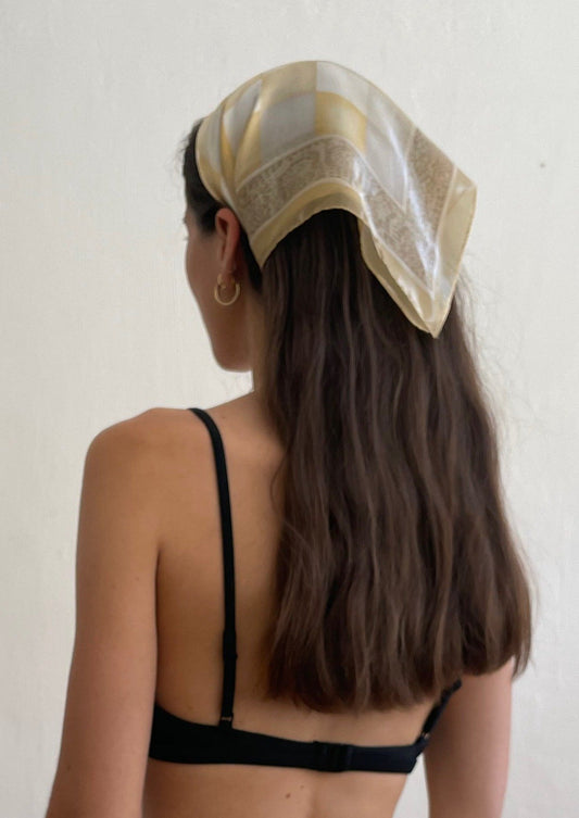 Vintage Neutral Checked Head Scarf