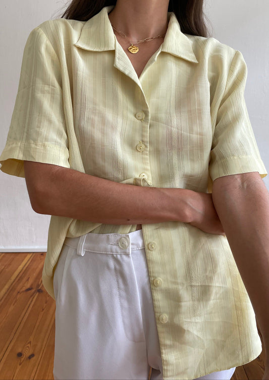 Vintage Yellow Self Striped Resort Shirt S-M