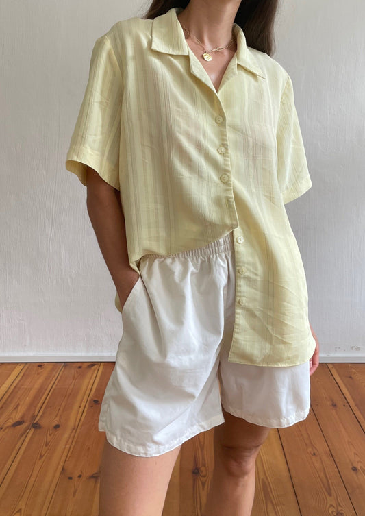 Vintage Yellow Self Striped Resort Shirt S-M