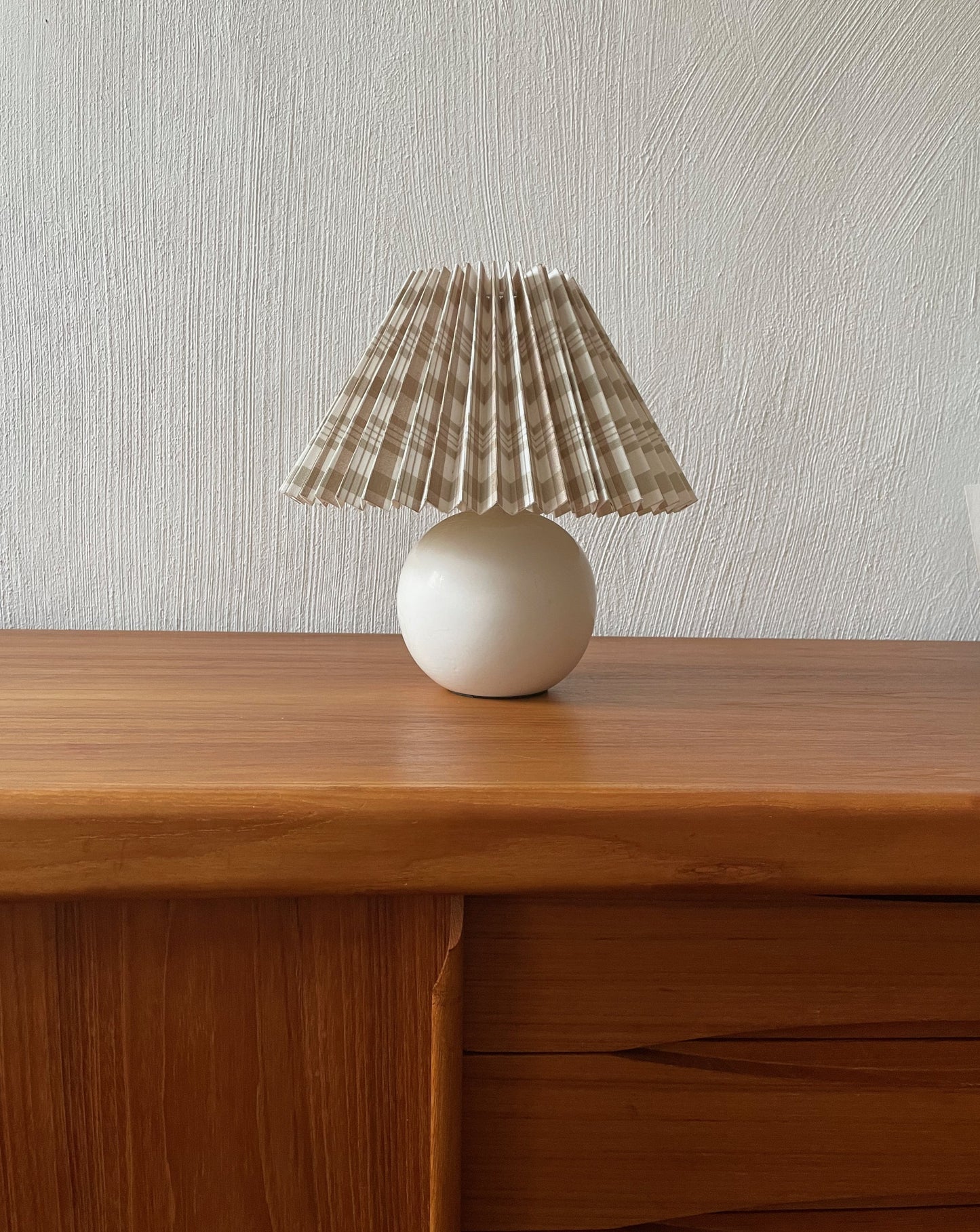 Vintage White Lamp with Checked Pleated Lampshade