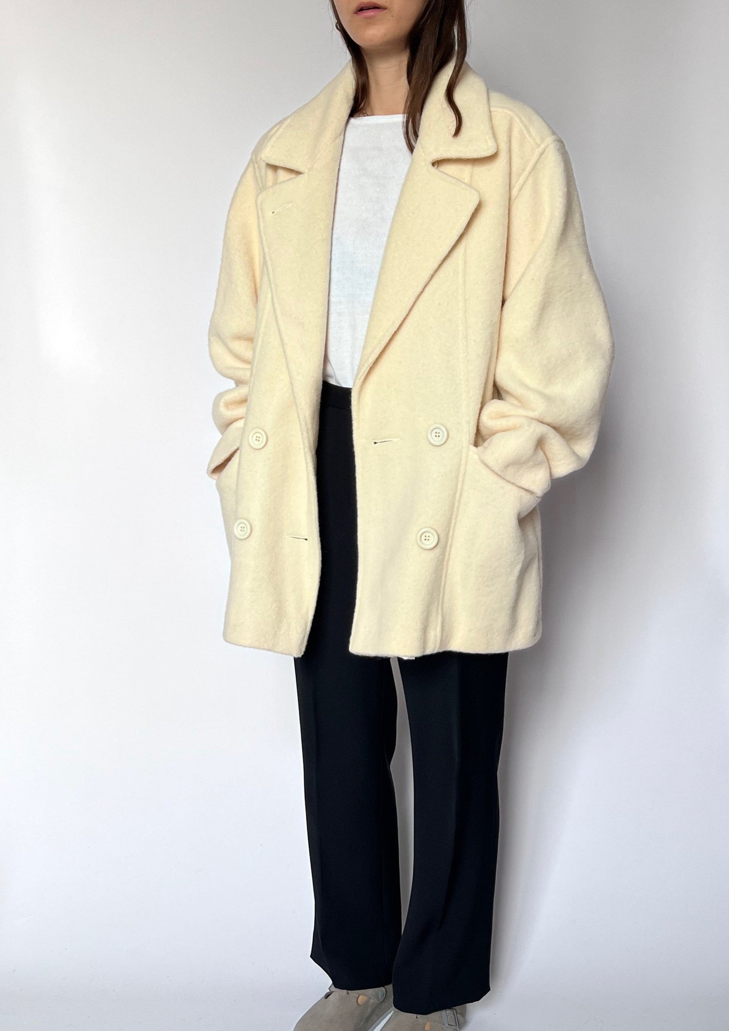 90s Cream Wool Coat S/M