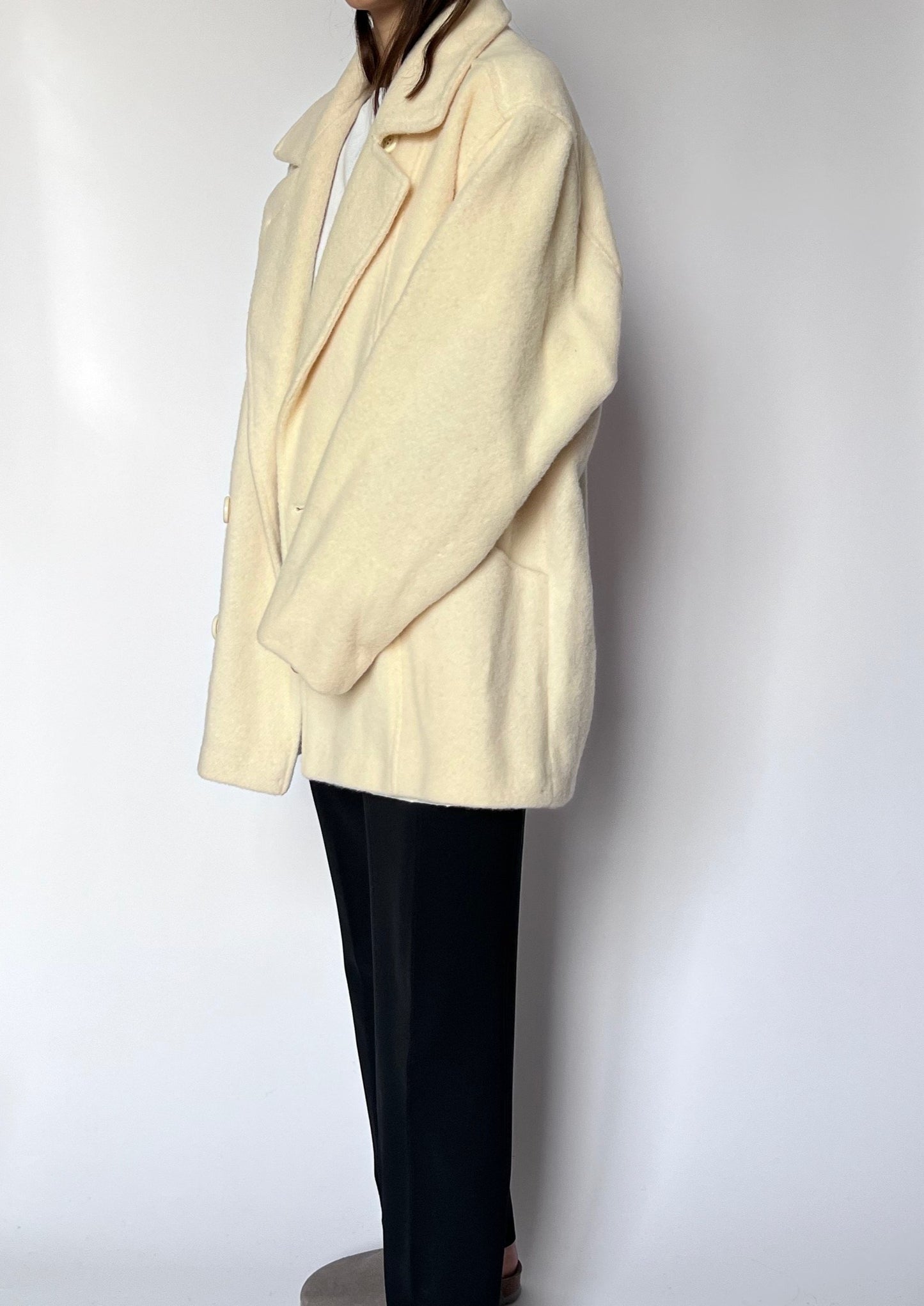 90s Cream Wool Coat S/M