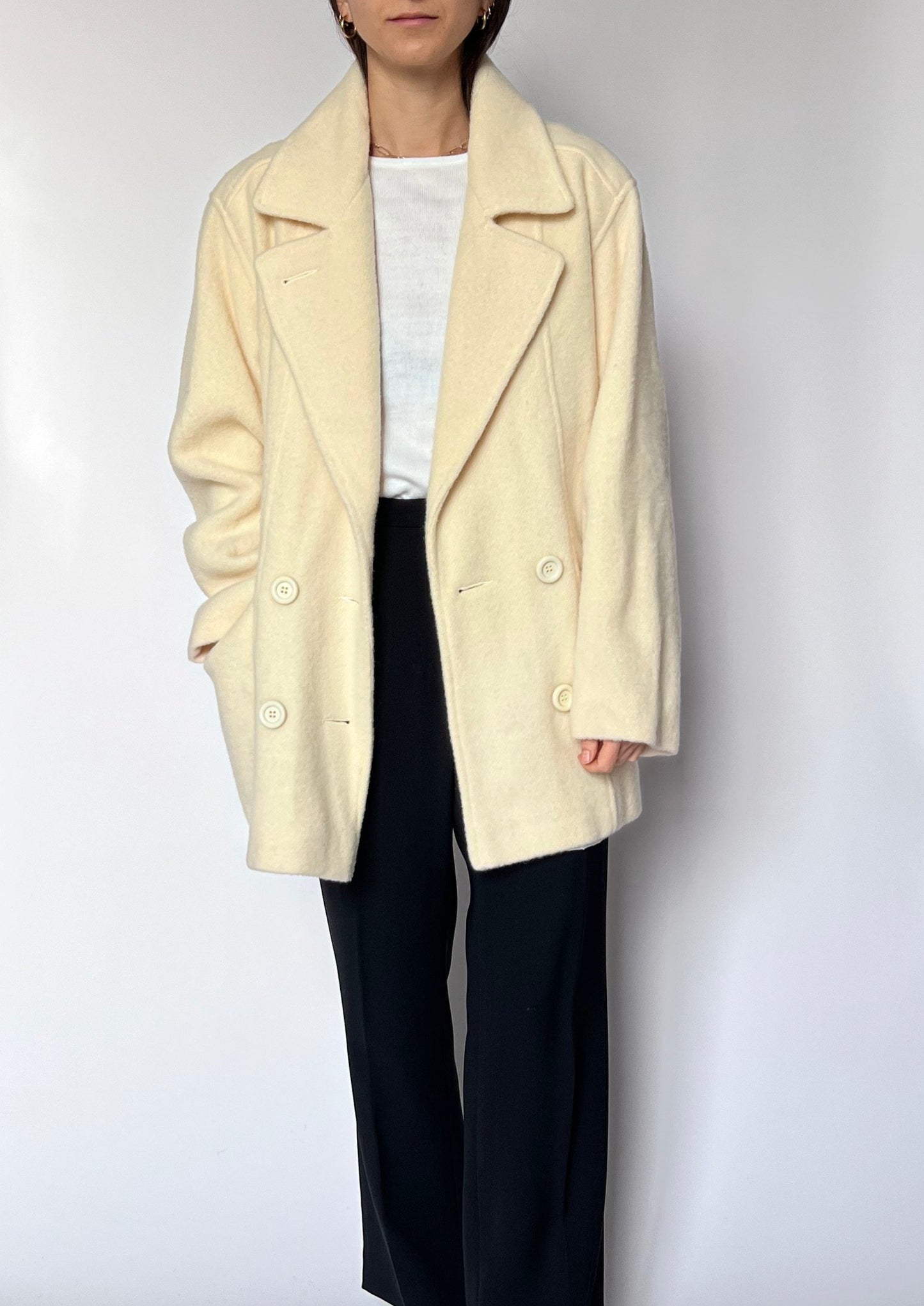 90s Cream Wool Coat S/M