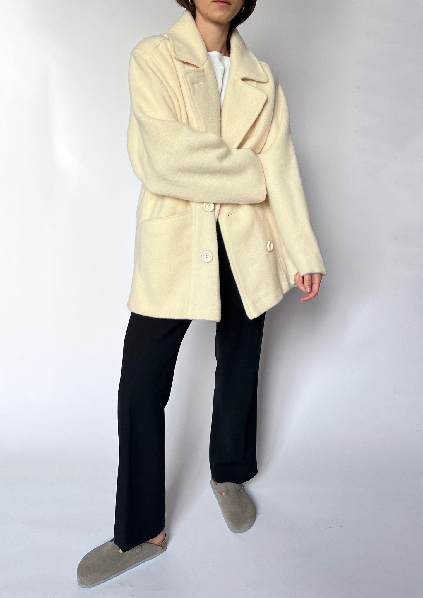 90s Cream Wool Coat S/M