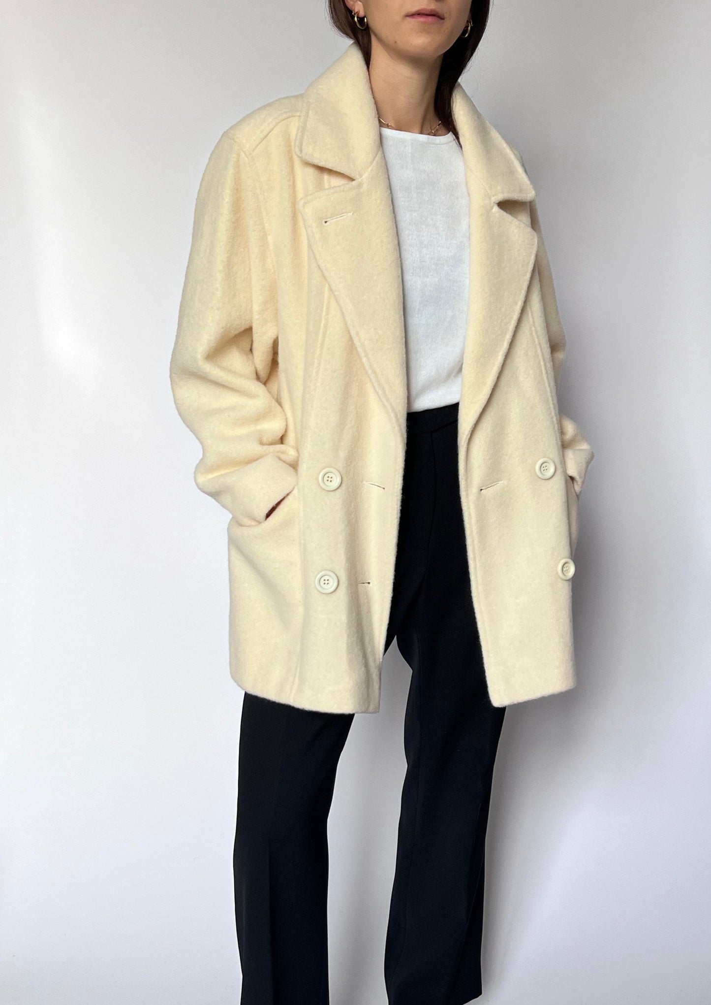 90s Cream Wool Coat S/M