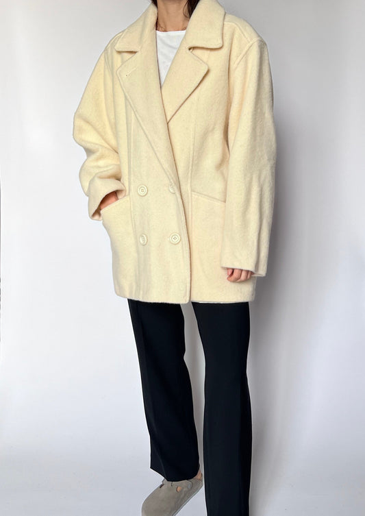 90s Cream Wool Coat S/M