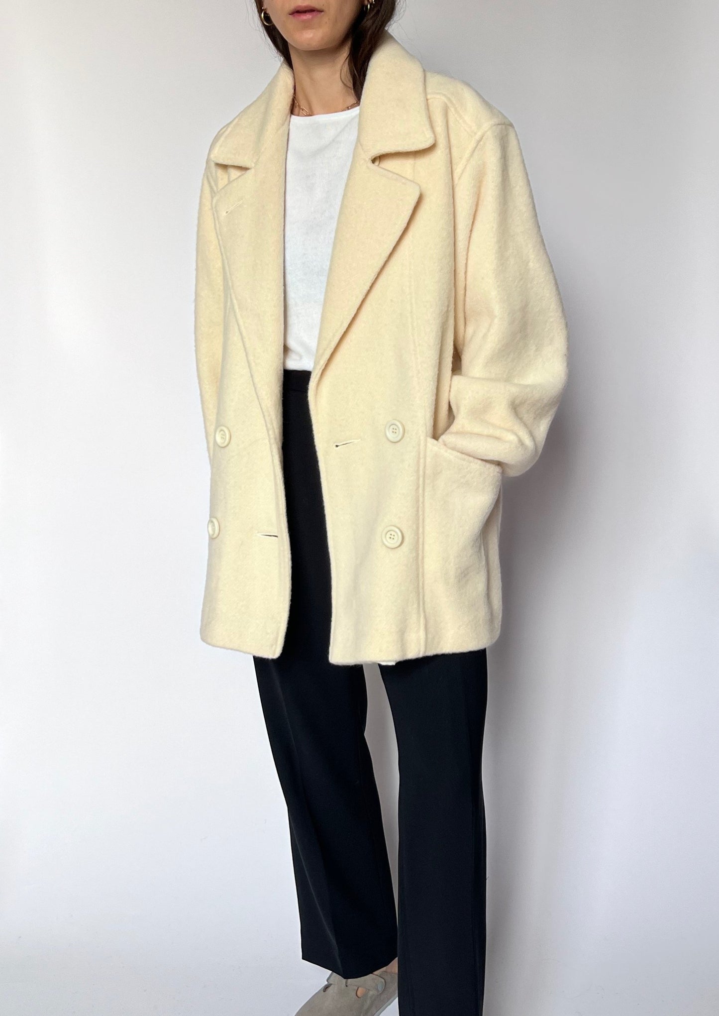 90s Cream Wool Coat S/M