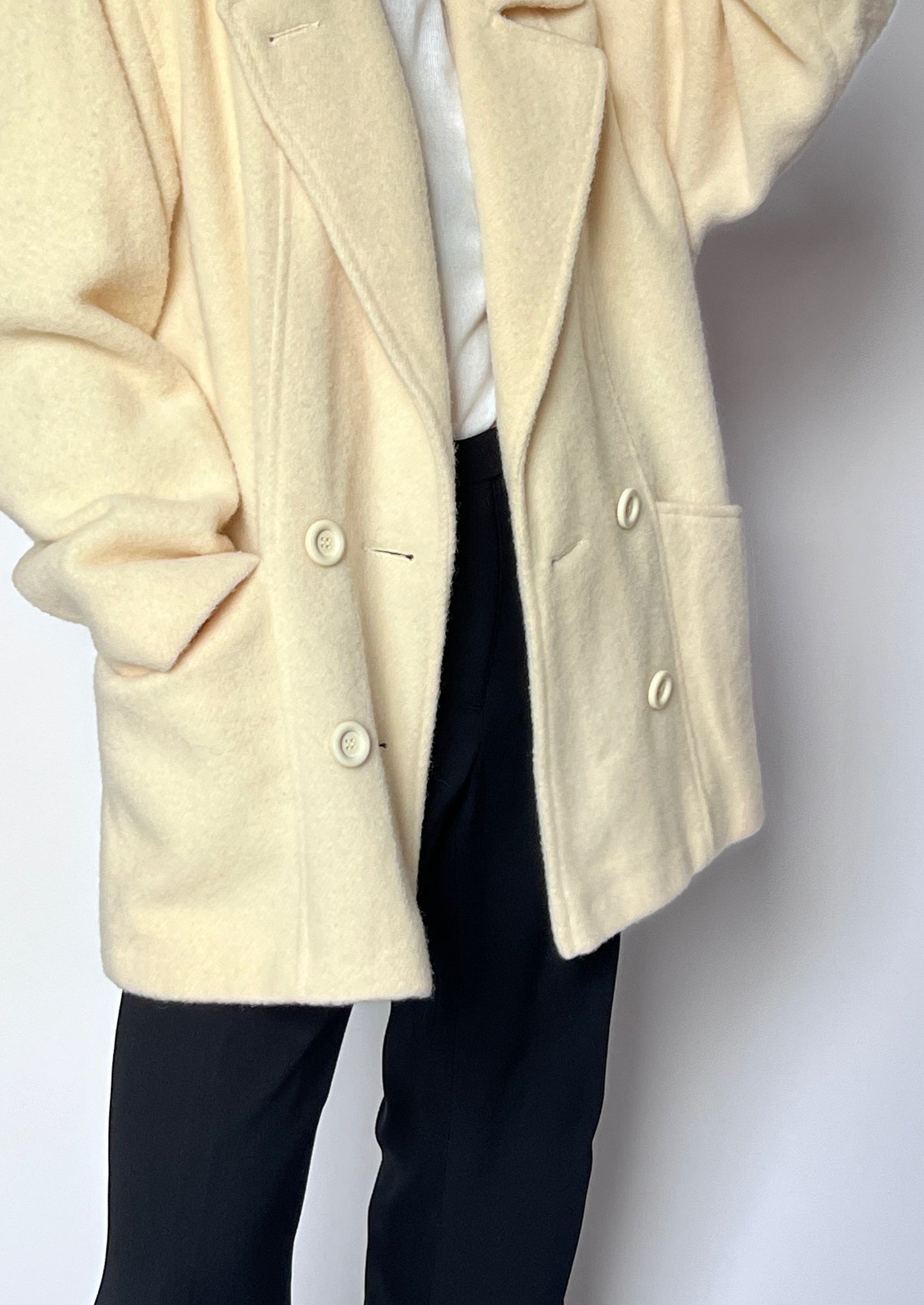 90s Cream Wool Coat S/M