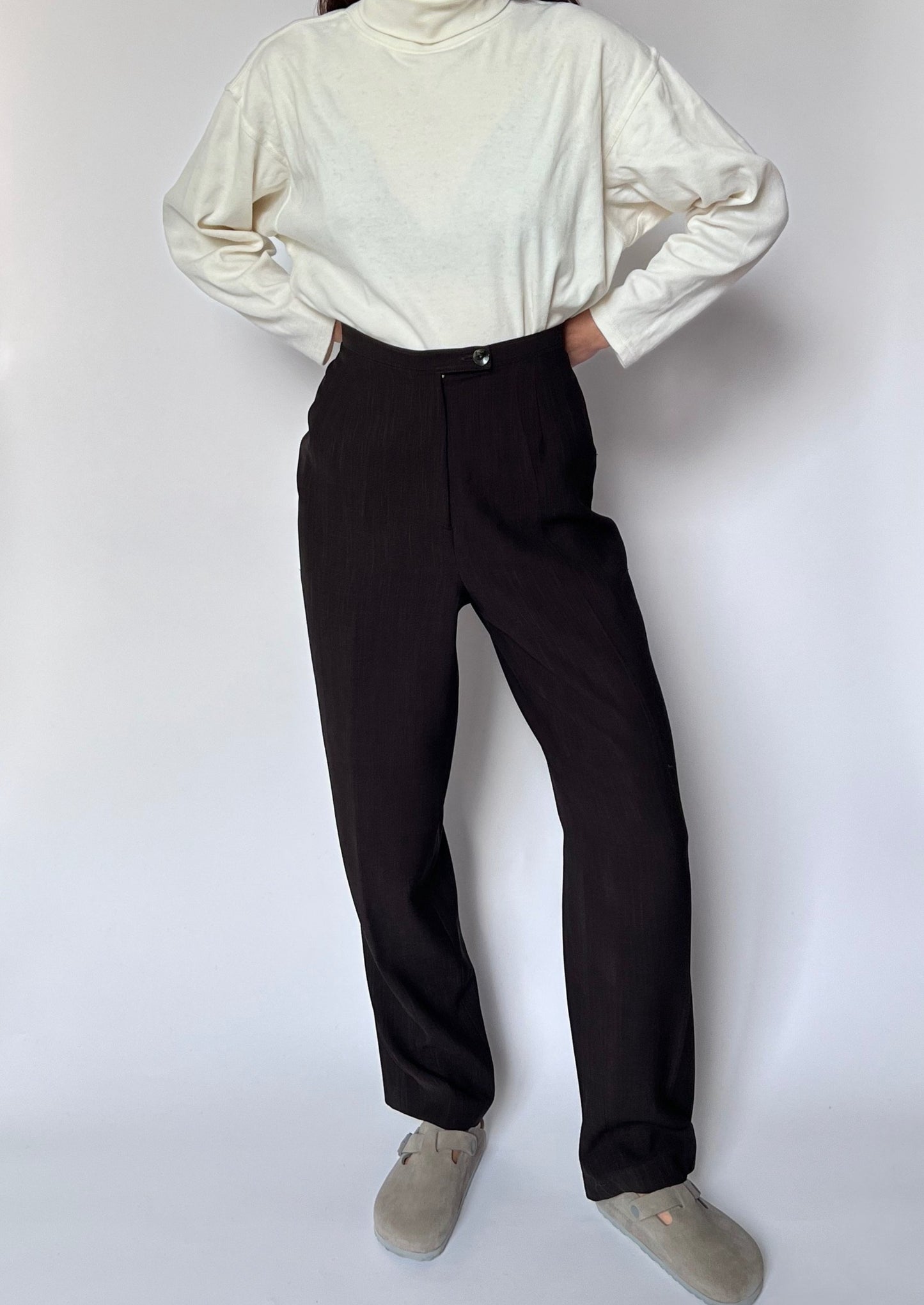 Brown High Waist Flared Trousers W'28" S