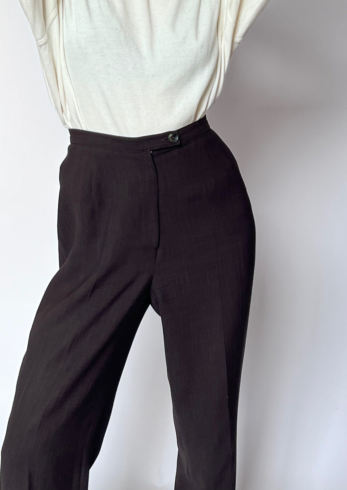 Brown High Waist Flared Trousers W'28" S