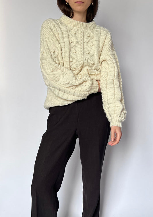 Cream Aran Knit Jumper M