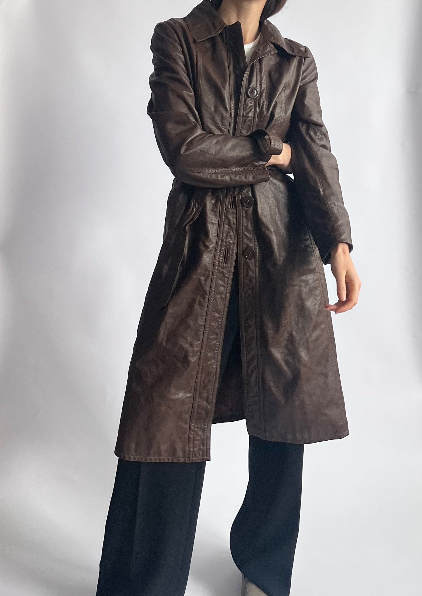 Brown Leather Trench Coat XS/S