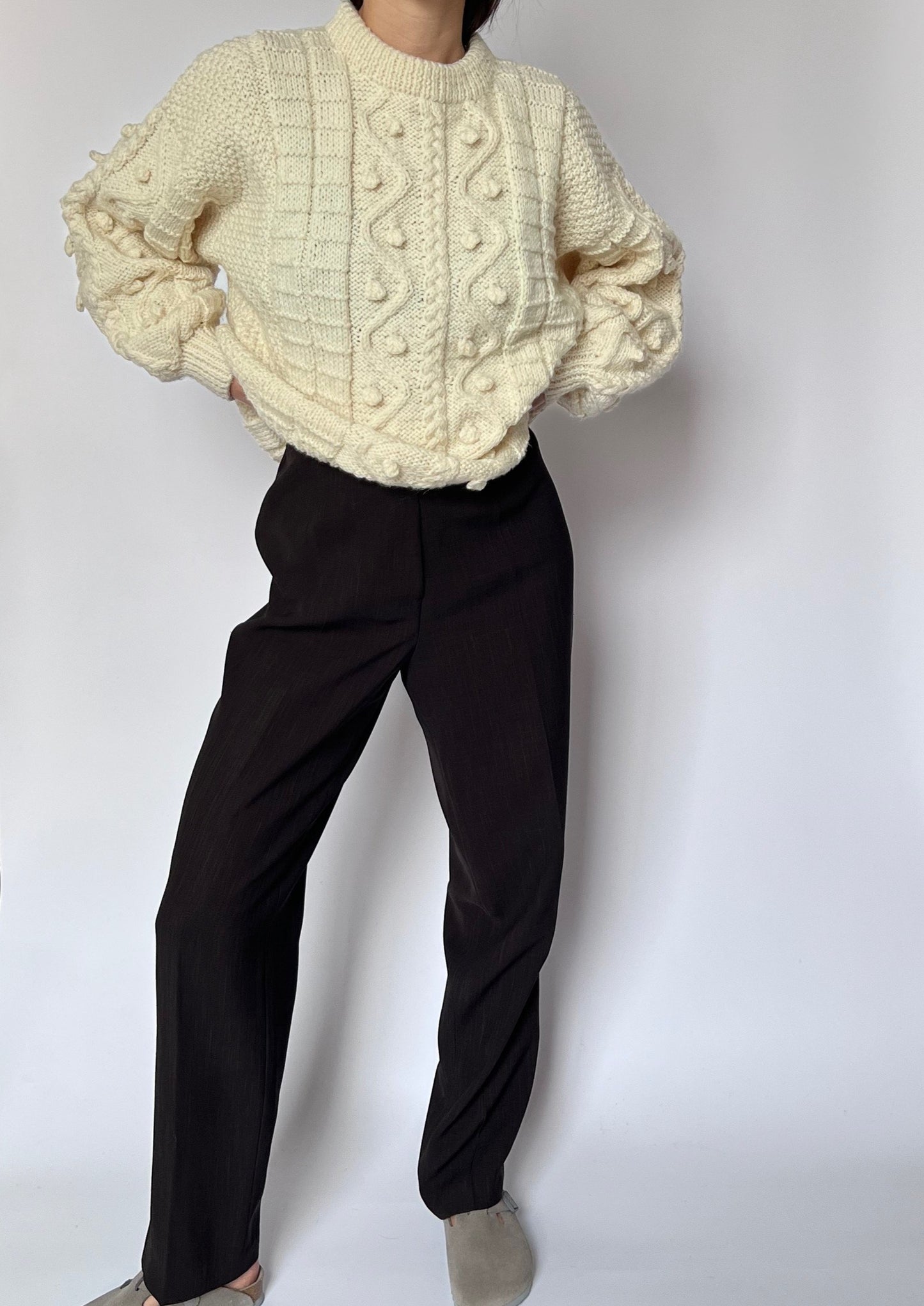 Cream Aran Knit Jumper M