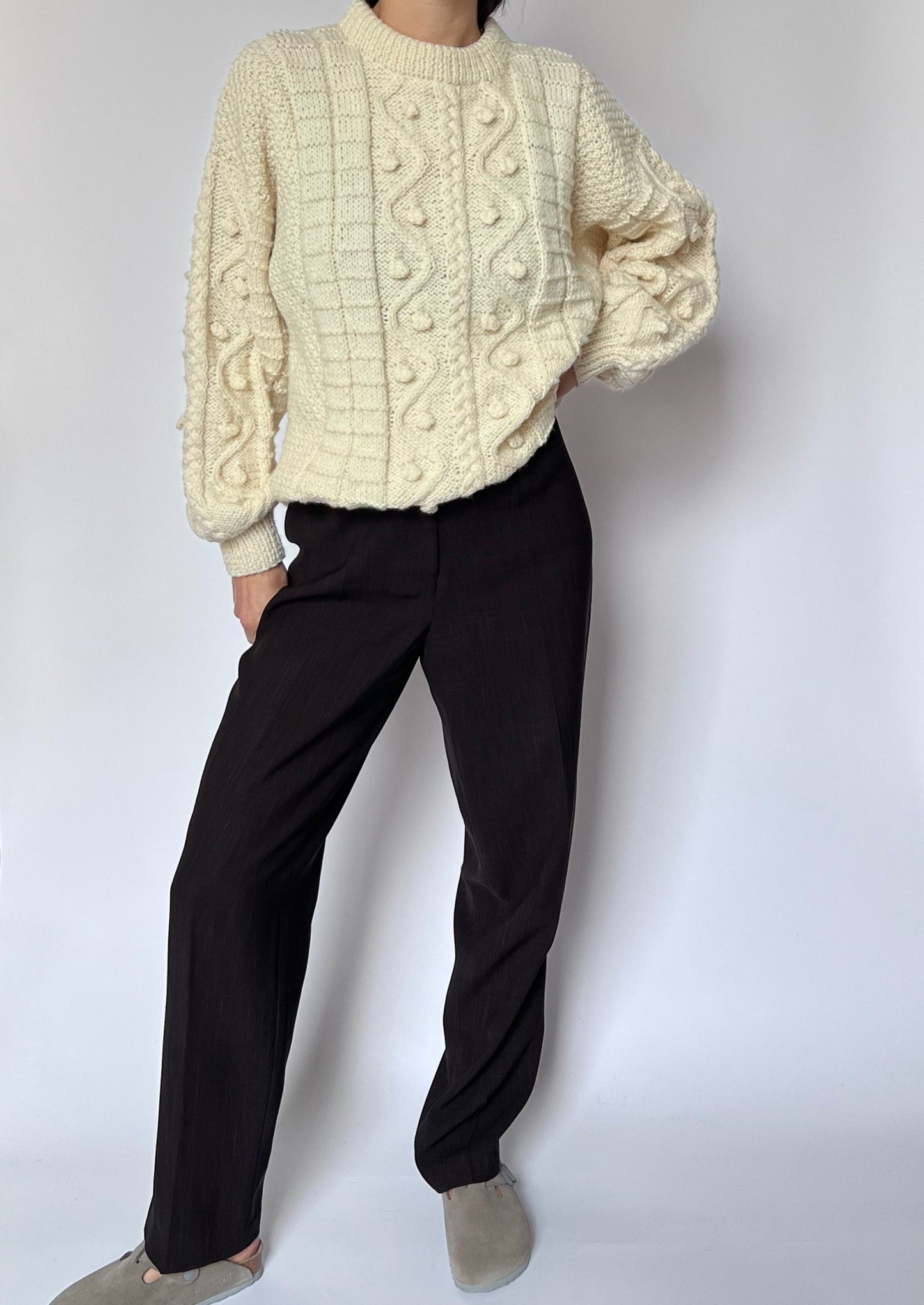 Cream Aran Knit Jumper M