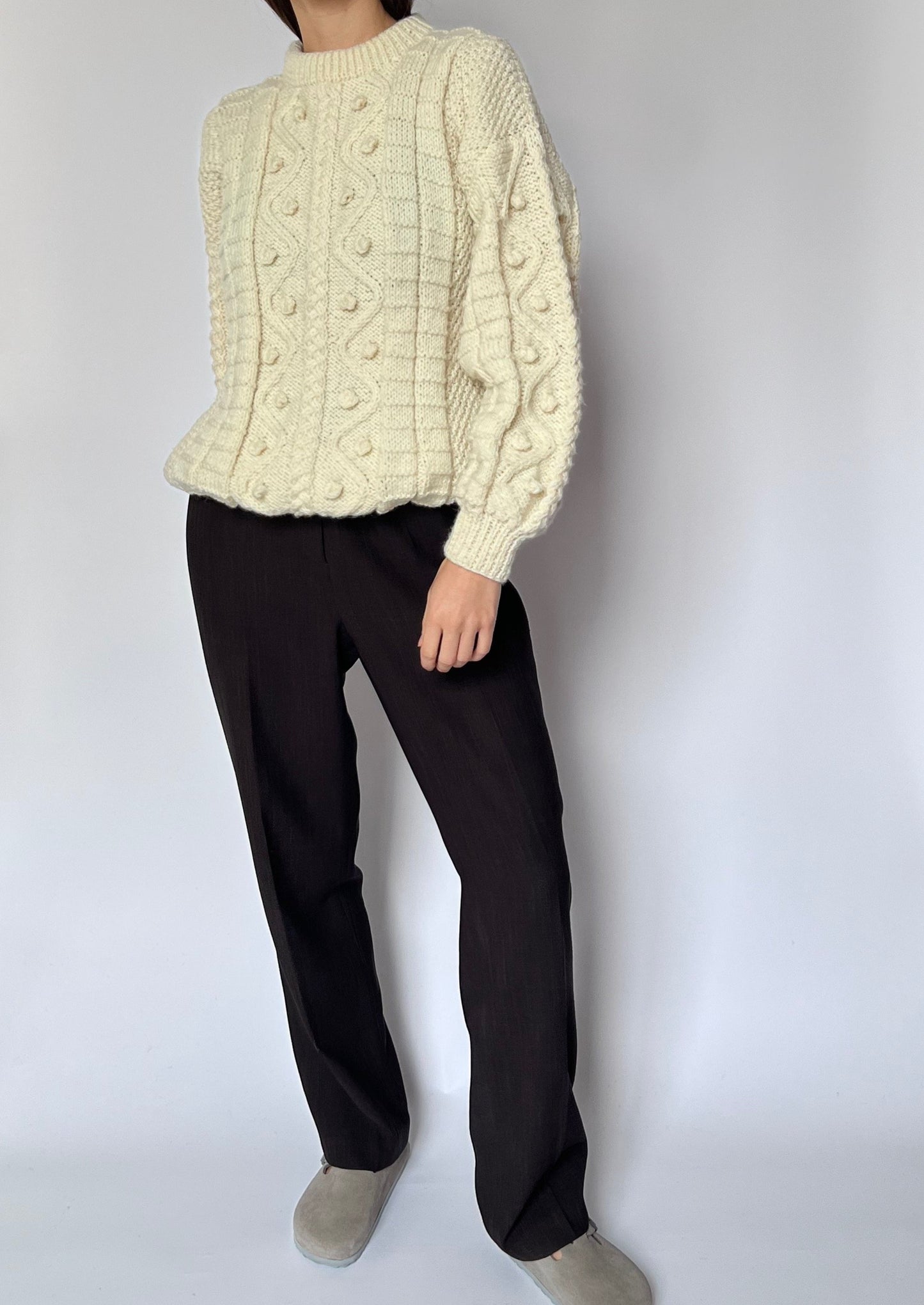 Cream Aran Knit Jumper M