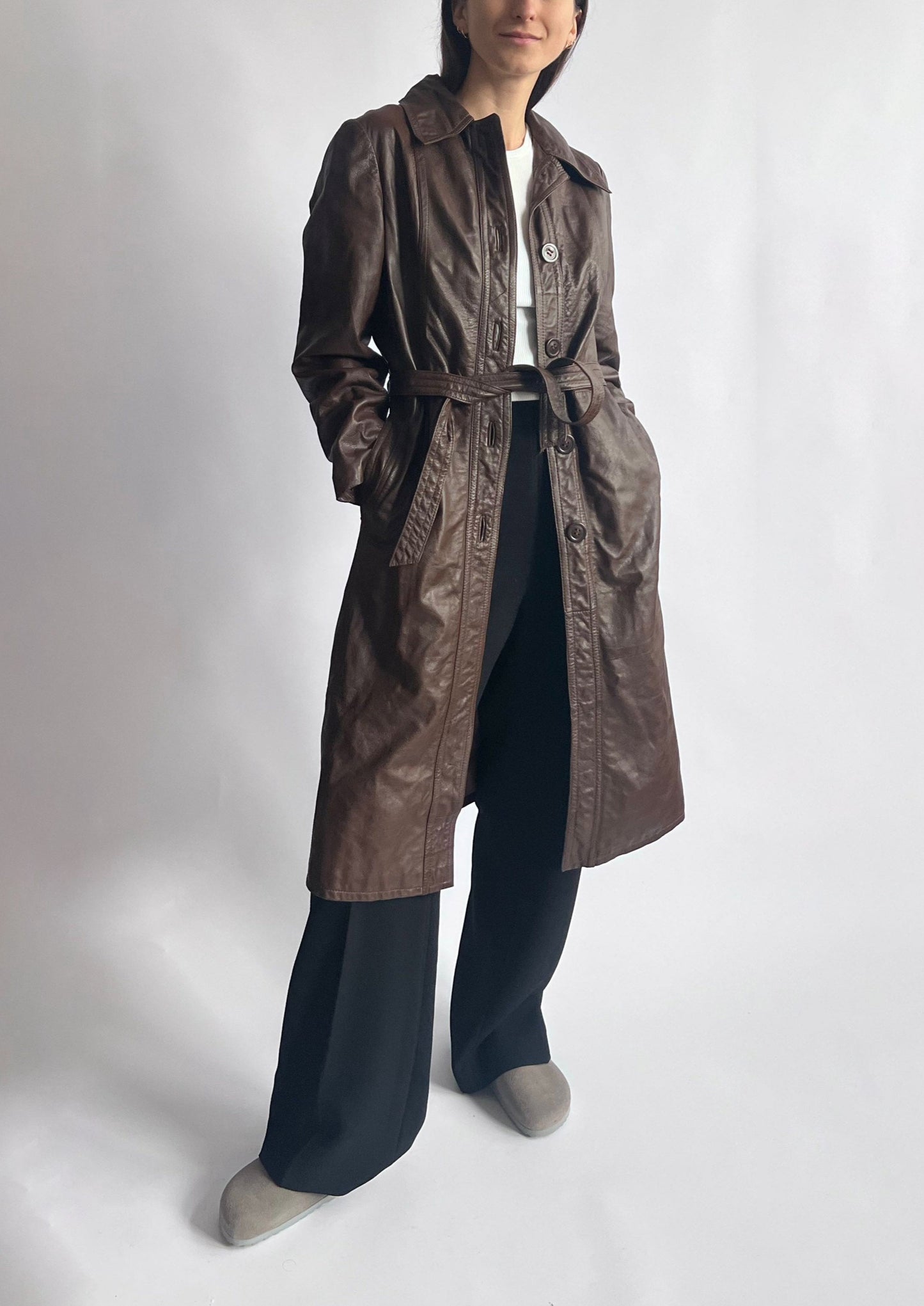 Brown Leather Trench Coat XS/S