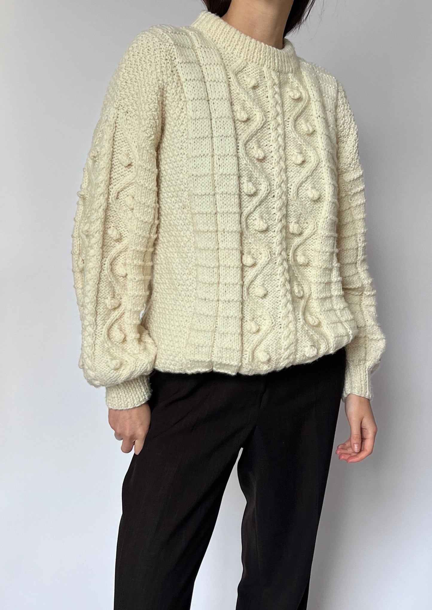 Cream Aran Knit Jumper M