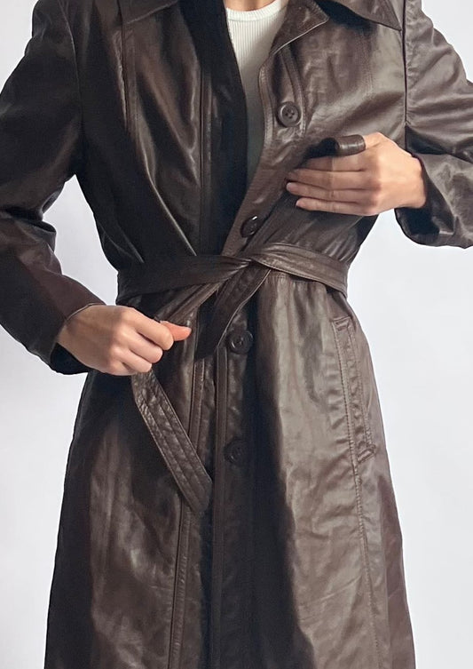 Brown Leather Trench Coat XS/S