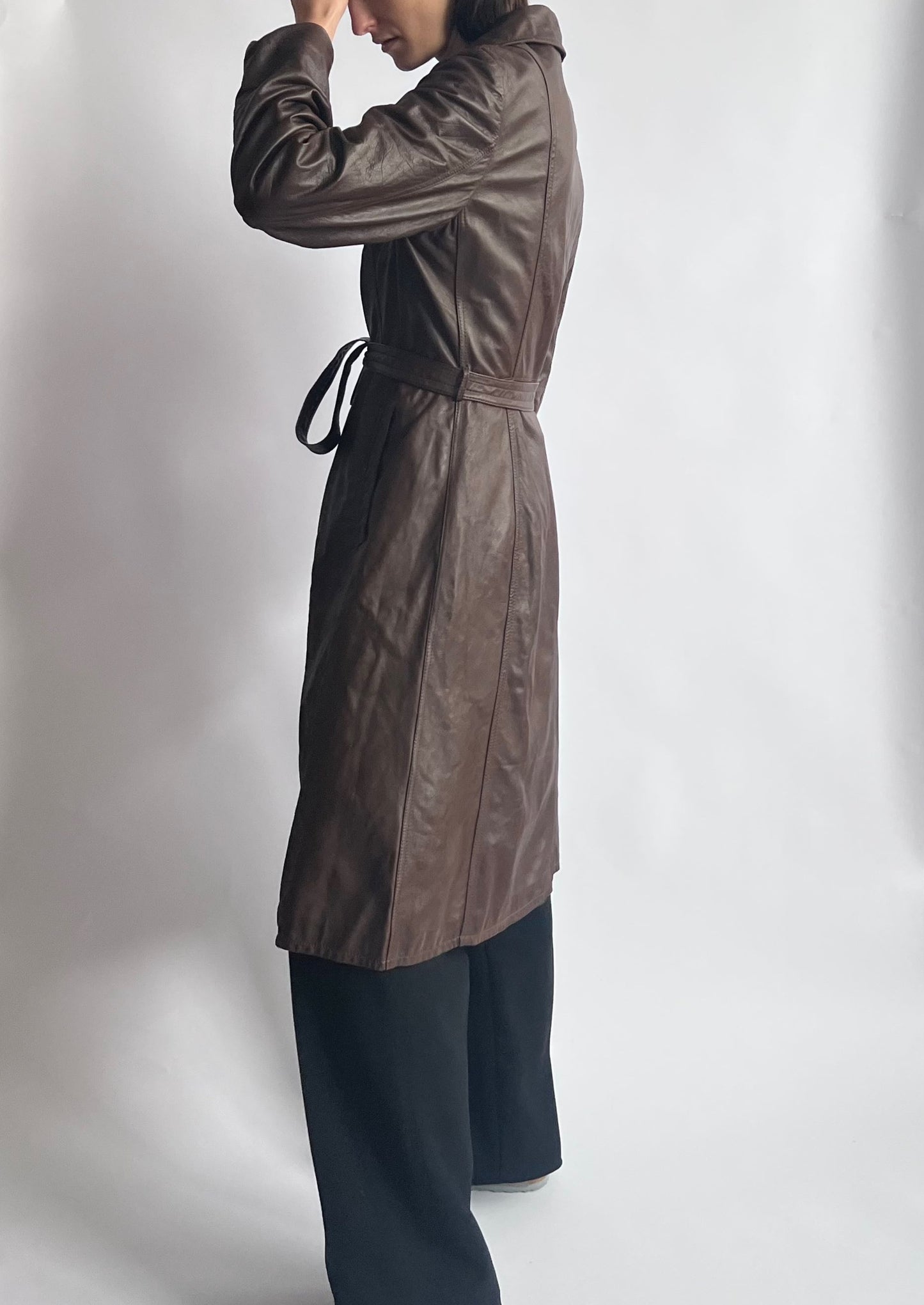 Brown Leather Trench Coat XS/S