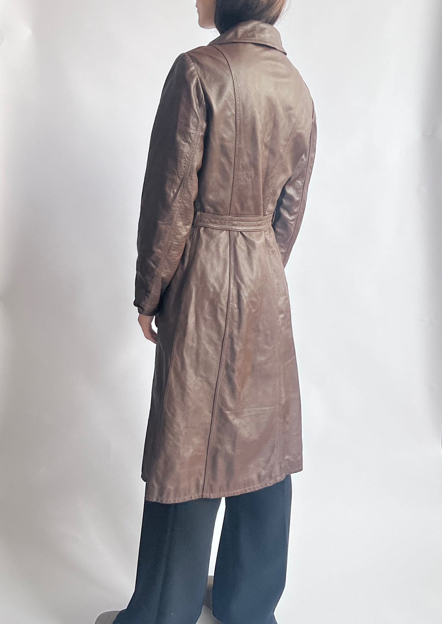 Brown Leather Trench Coat XS/S