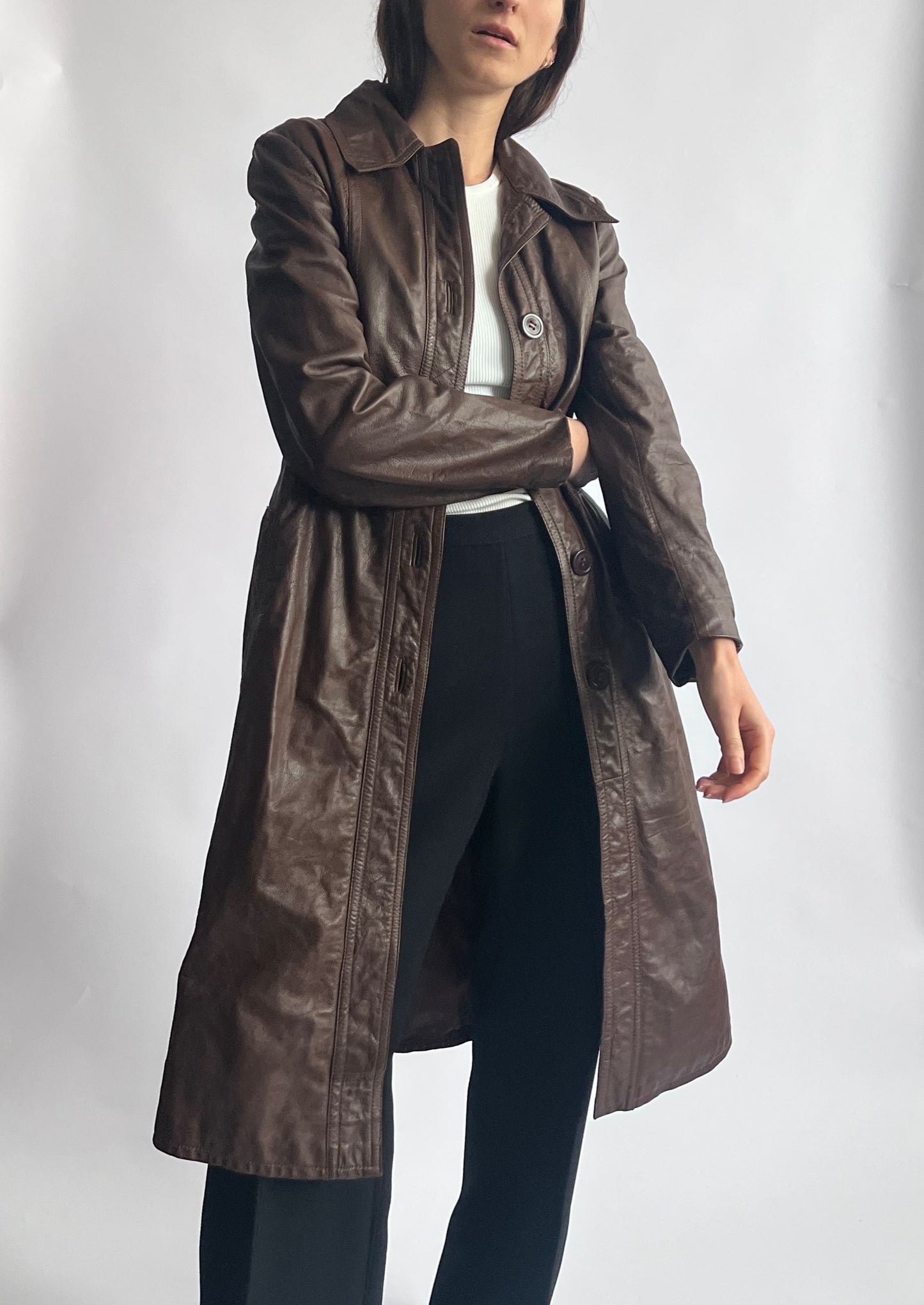 Brown Leather Trench Coat XS/S