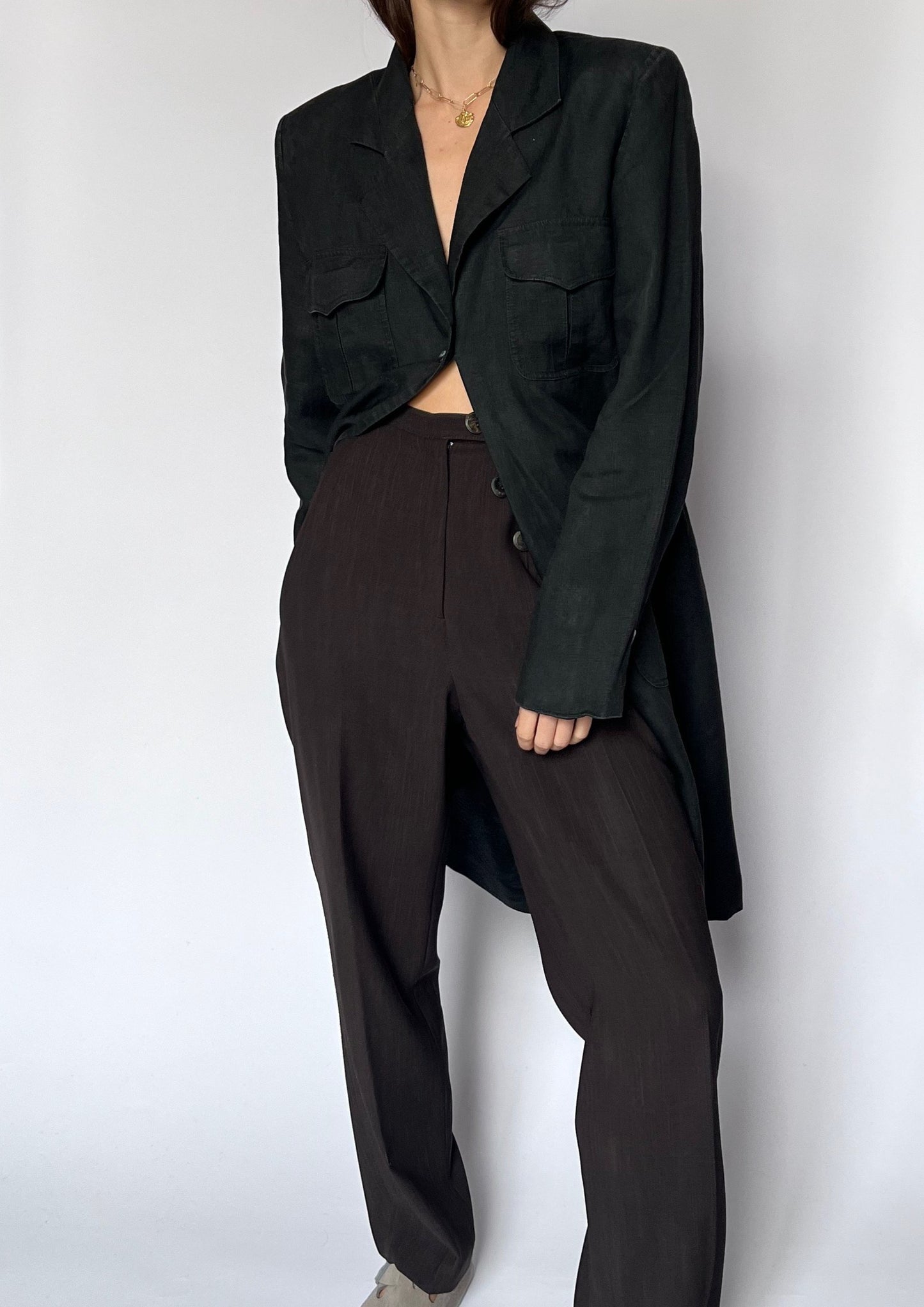 90s Linen Longline Blazer S/M