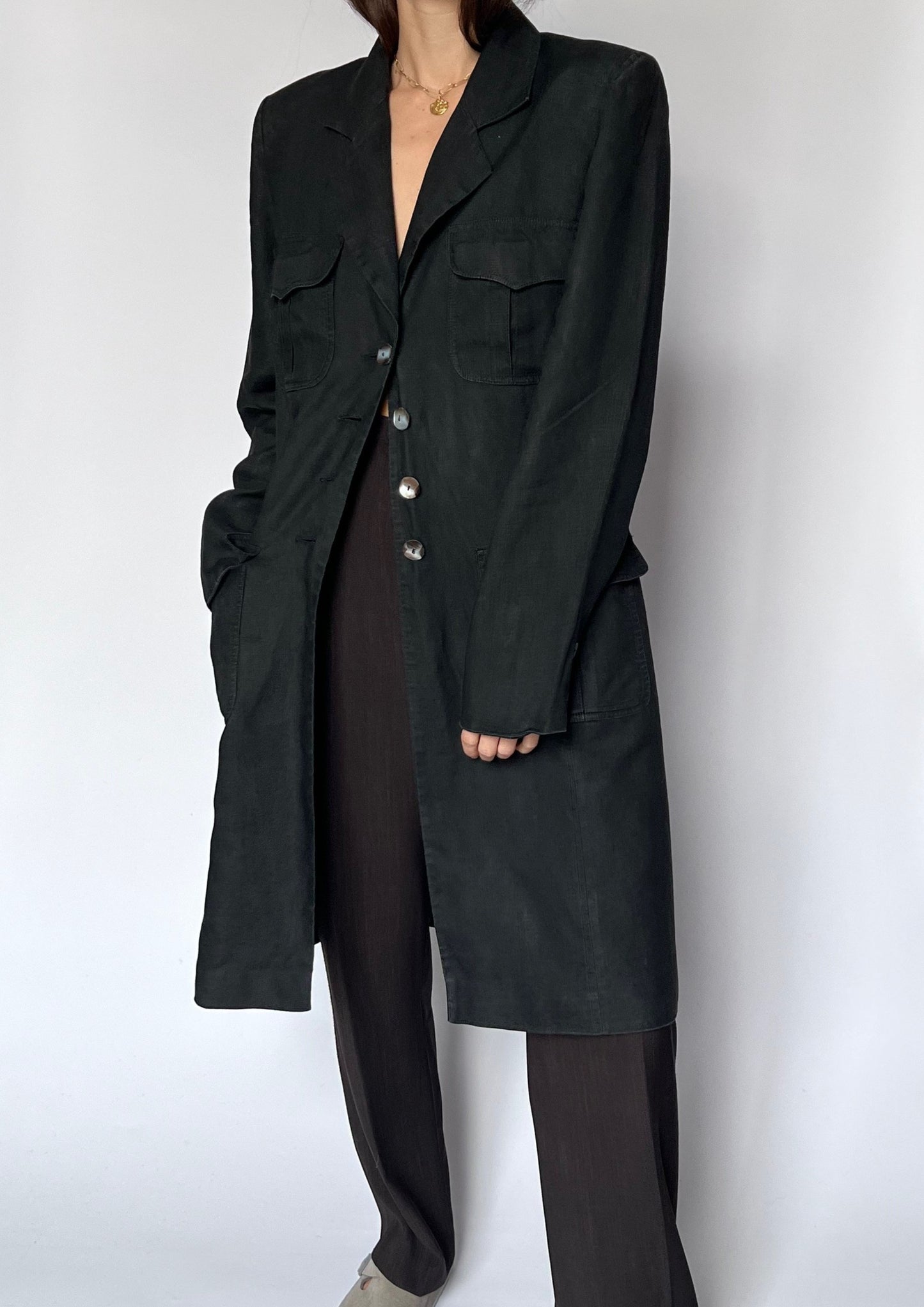 90s Linen Longline Blazer S/M