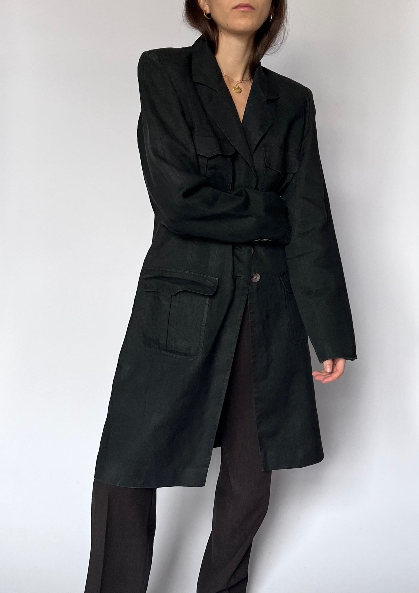 90s Linen Longline Blazer S/M