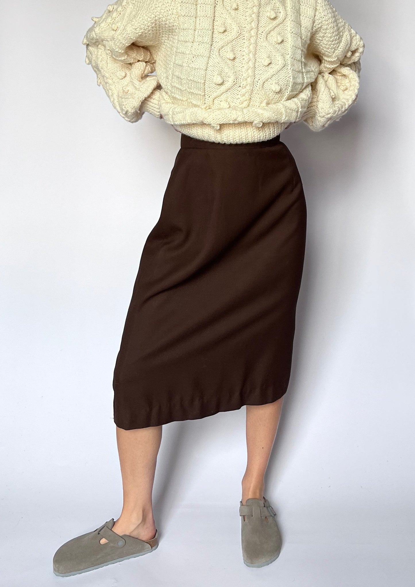 90s Brown Twill Midi Skirt W'26" XS/S