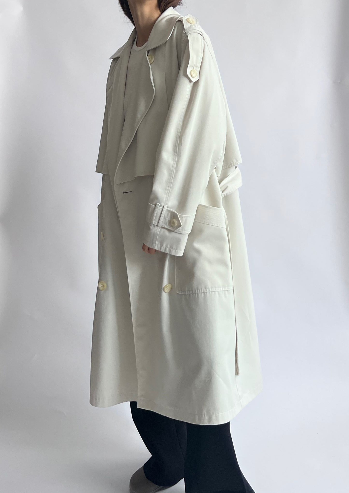 Pleated Cream Trench Coat S/M