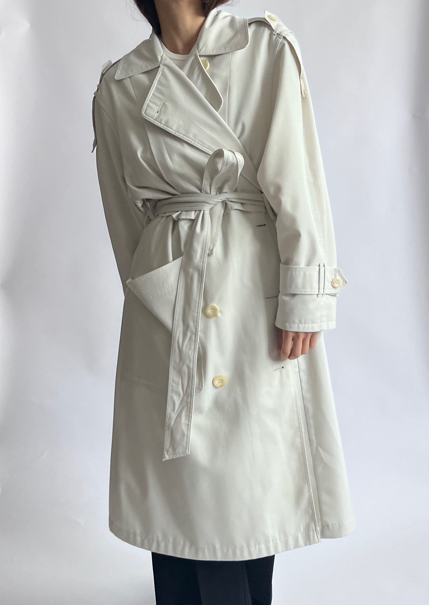 Pleated Cream Trench Coat S/M