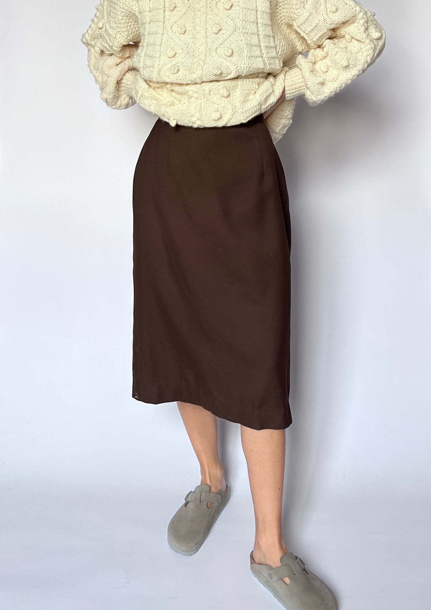 90s Brown Twill Midi Skirt W'26" XS/S