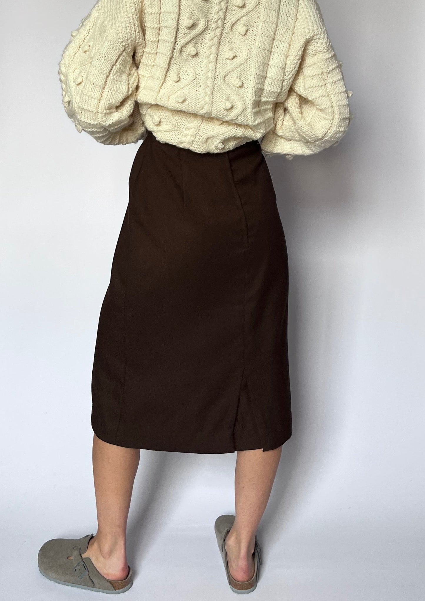 90s Brown Twill Midi Skirt W'26" XS/S