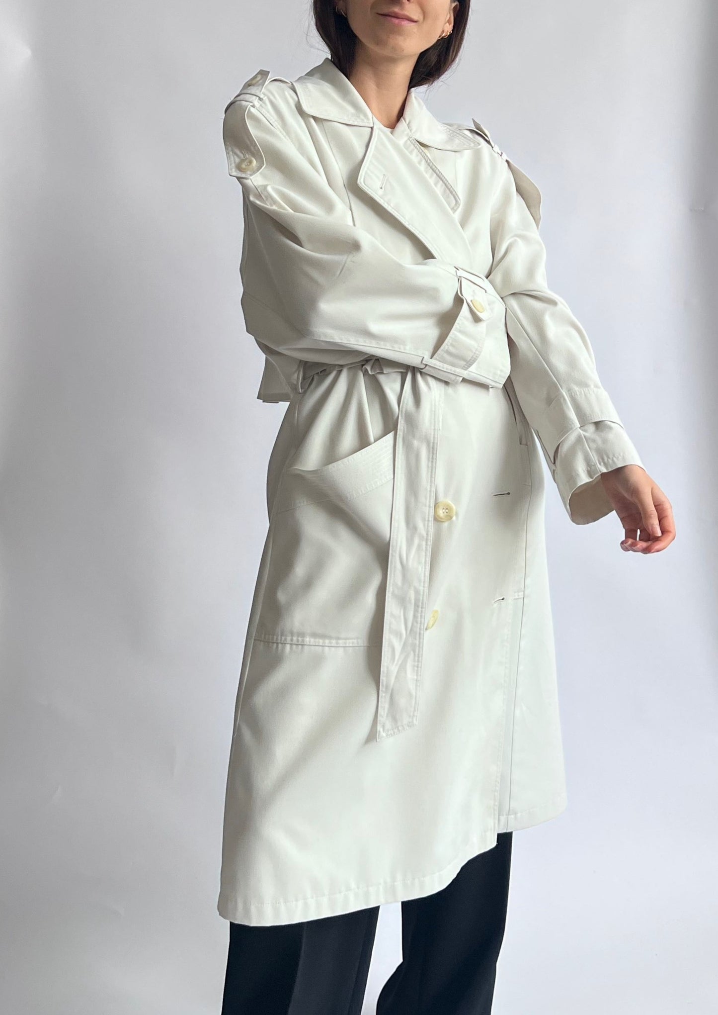 Pleated Cream Trench Coat S/M