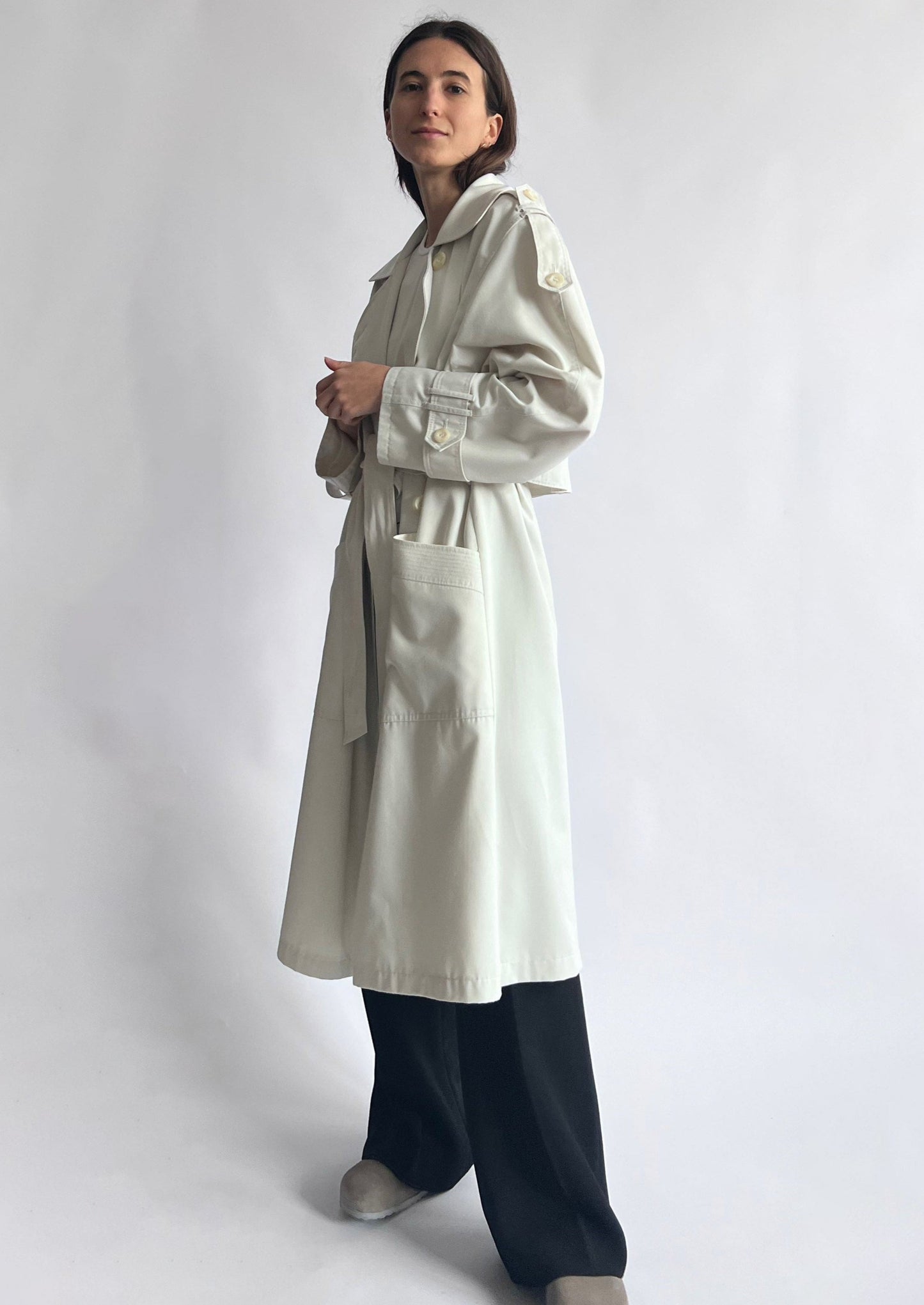 Pleated Cream Trench Coat S/M