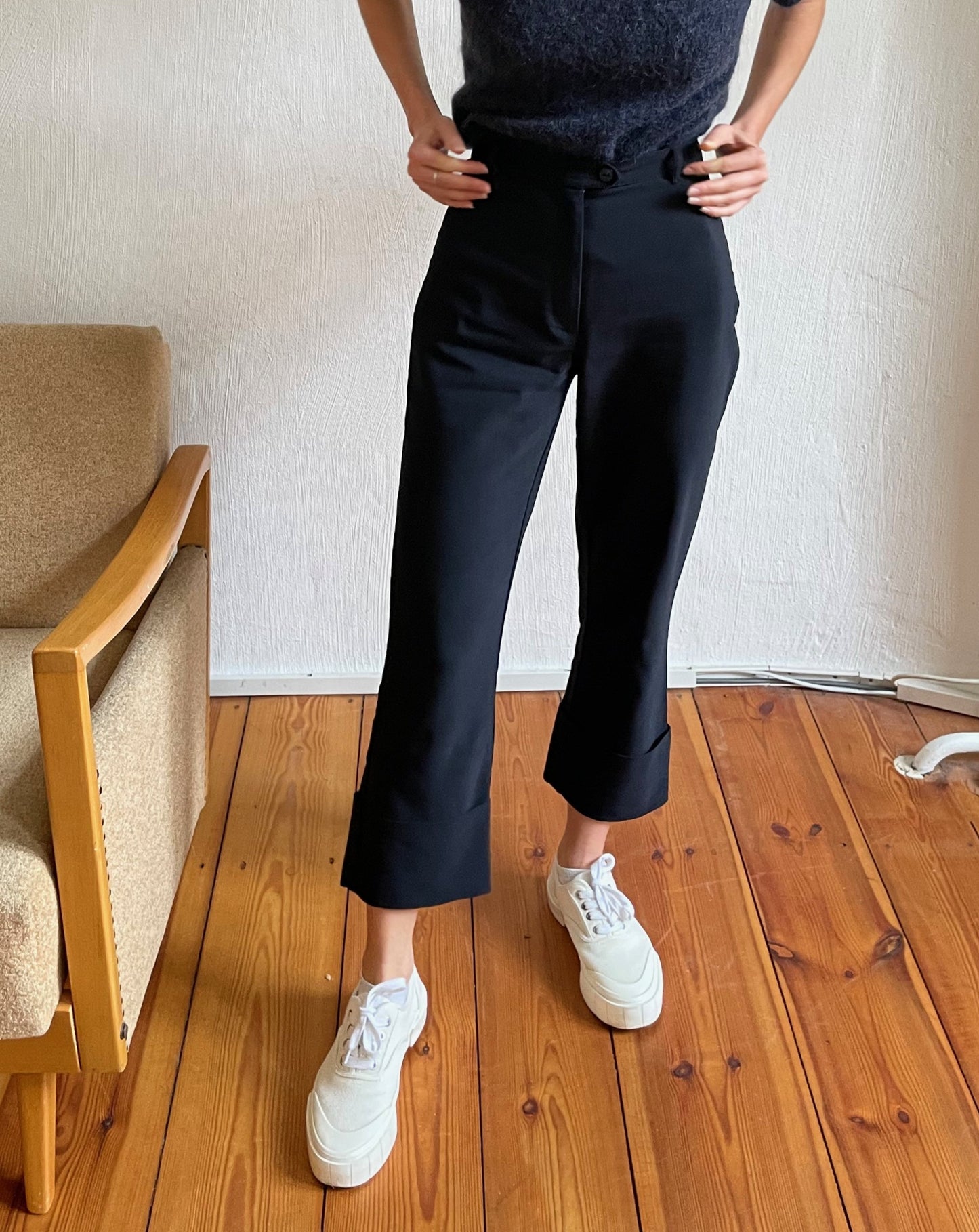 Vintage Kick Flare Trousers Dark Navy Size S