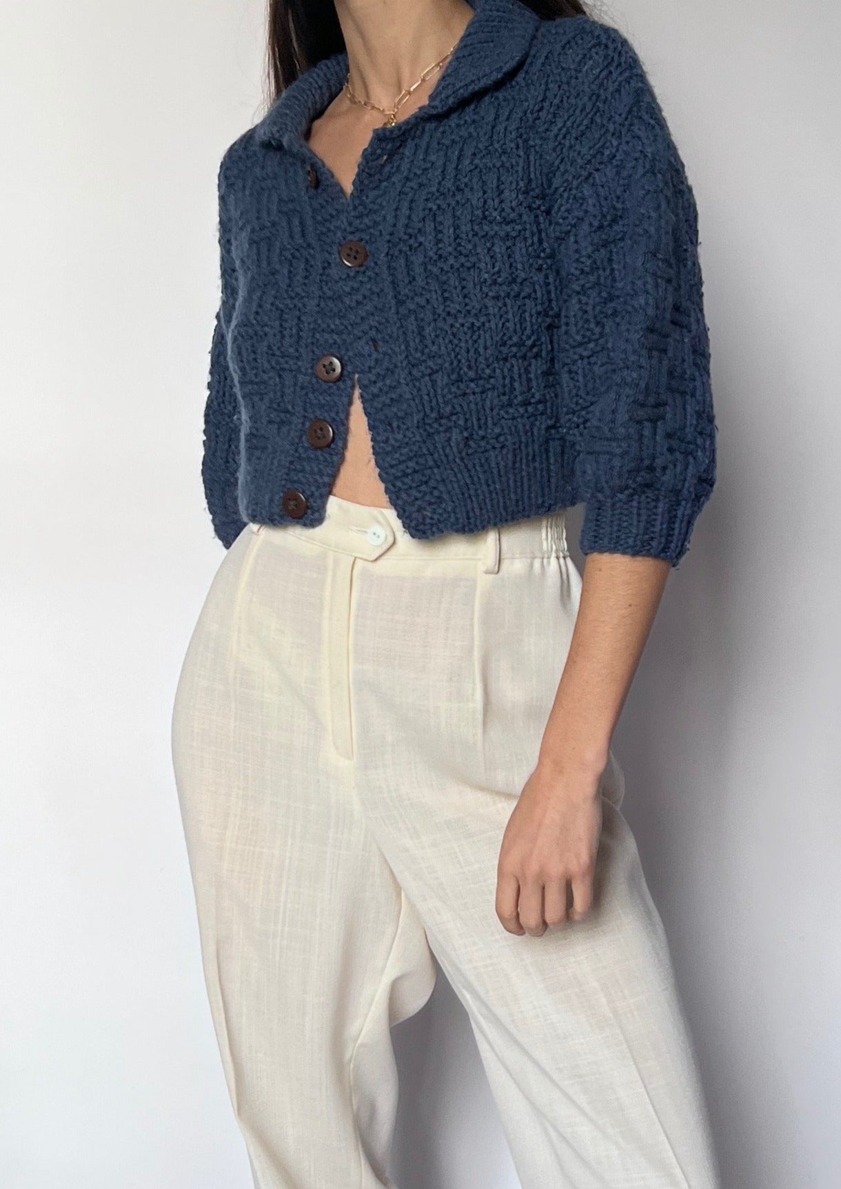 70s Hand Knitted Cropped Cardigan XS/S