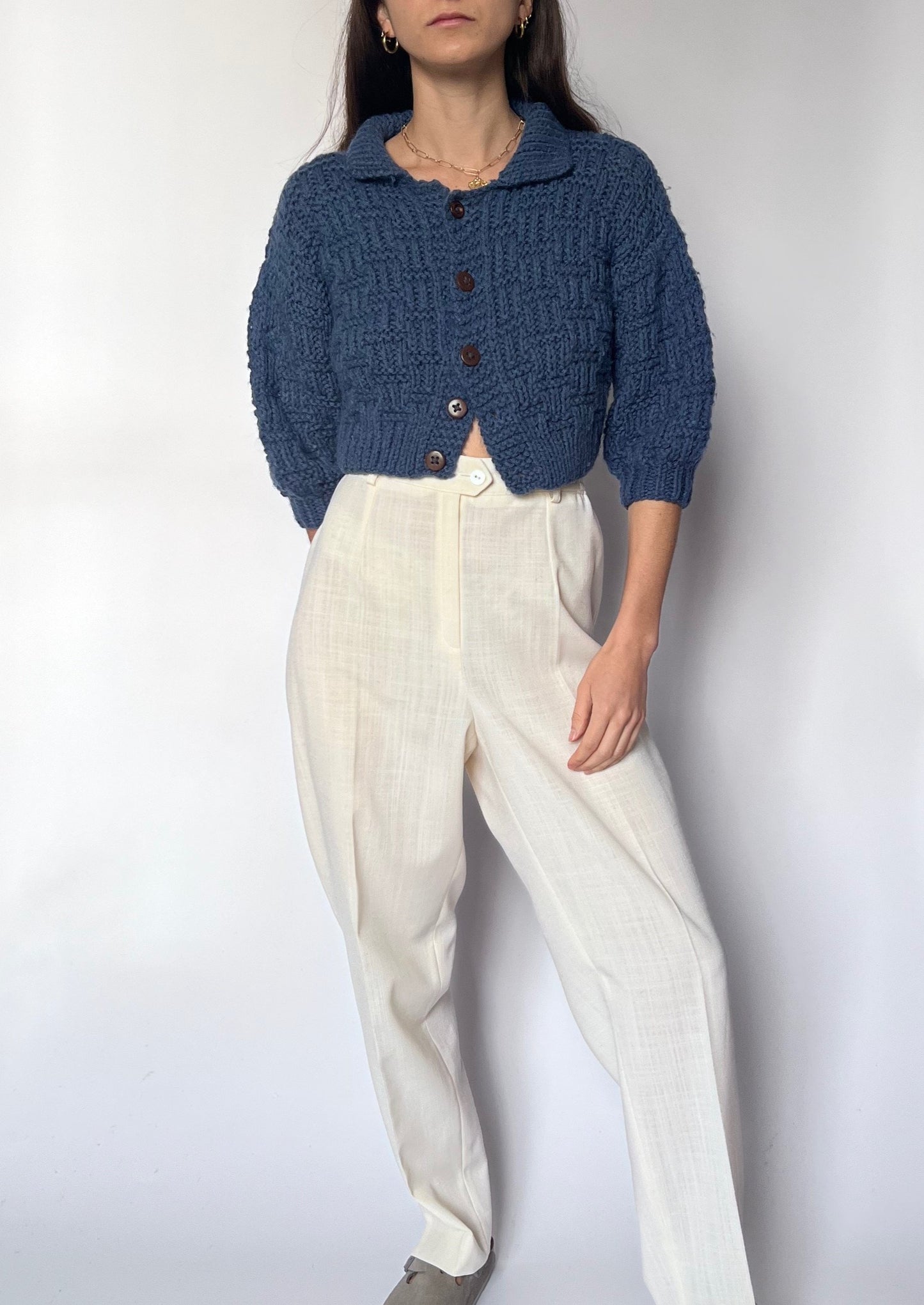 70s Hand Knitted Cropped Cardigan XS/S