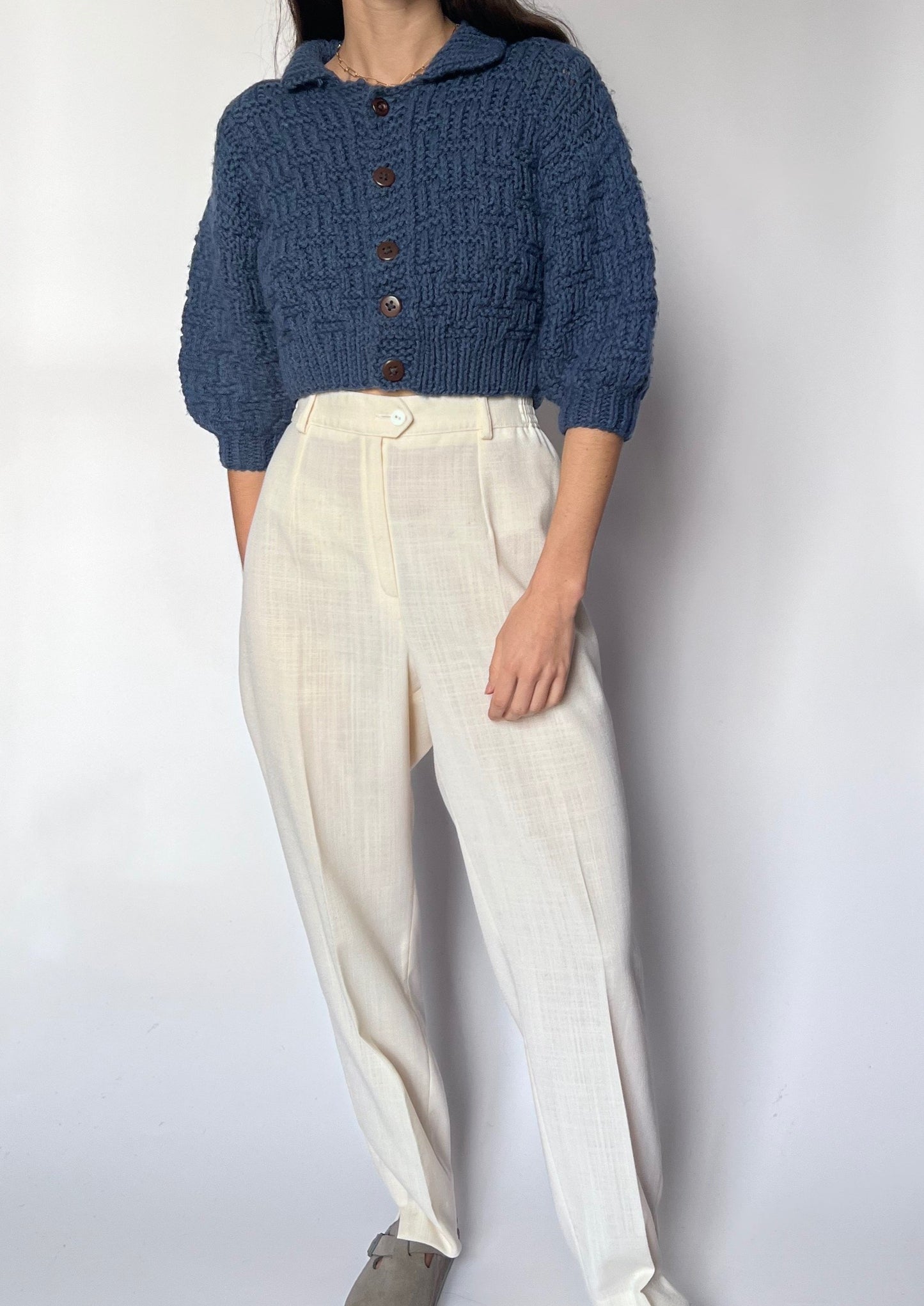 70s Hand Knitted Cropped Cardigan XS/S