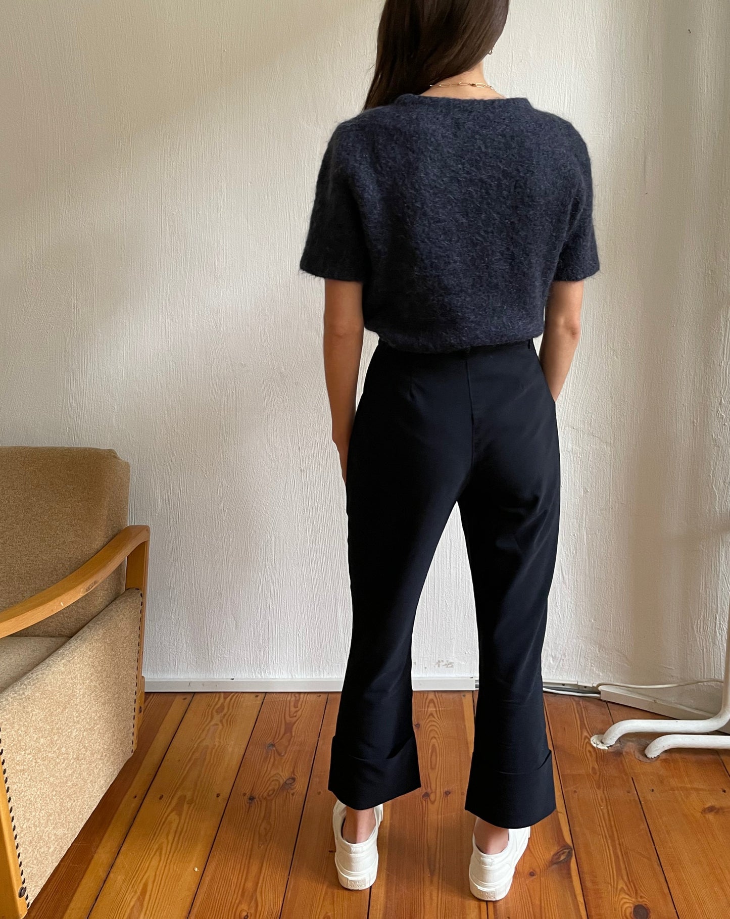 Vintage Kick Flare Trousers Dark Navy Size S