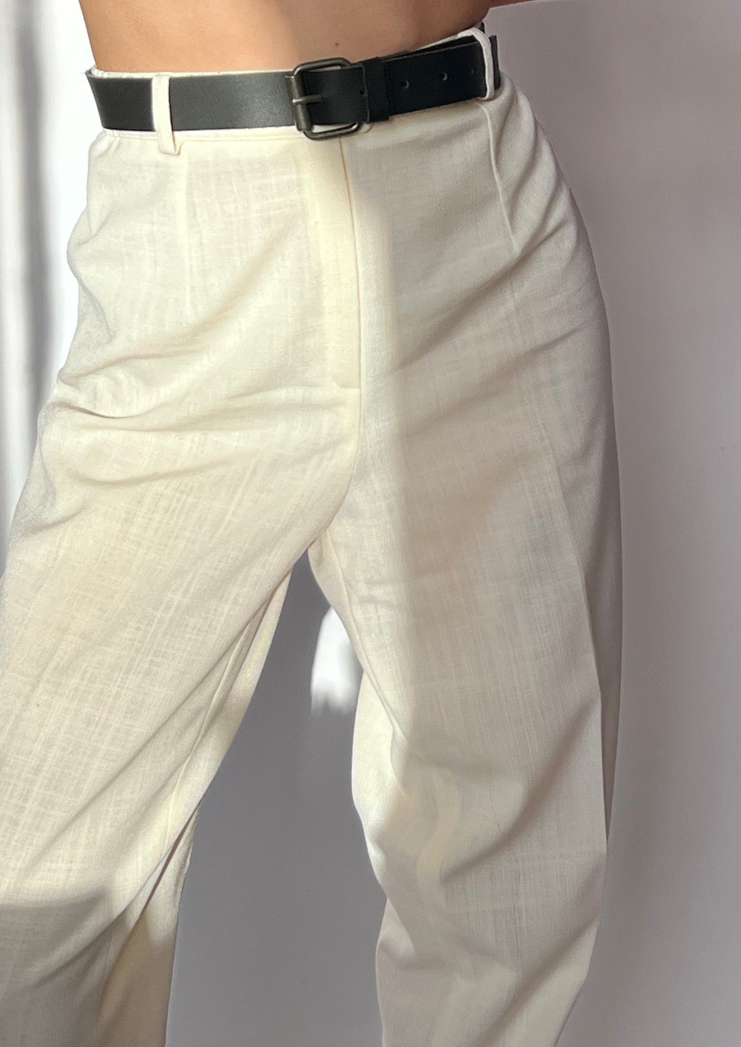 90s Cream Wide Leg Wool Trousers W'32" M