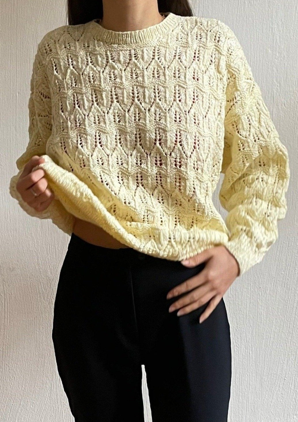 70s Hand Knitted Yellow Jumper S/M