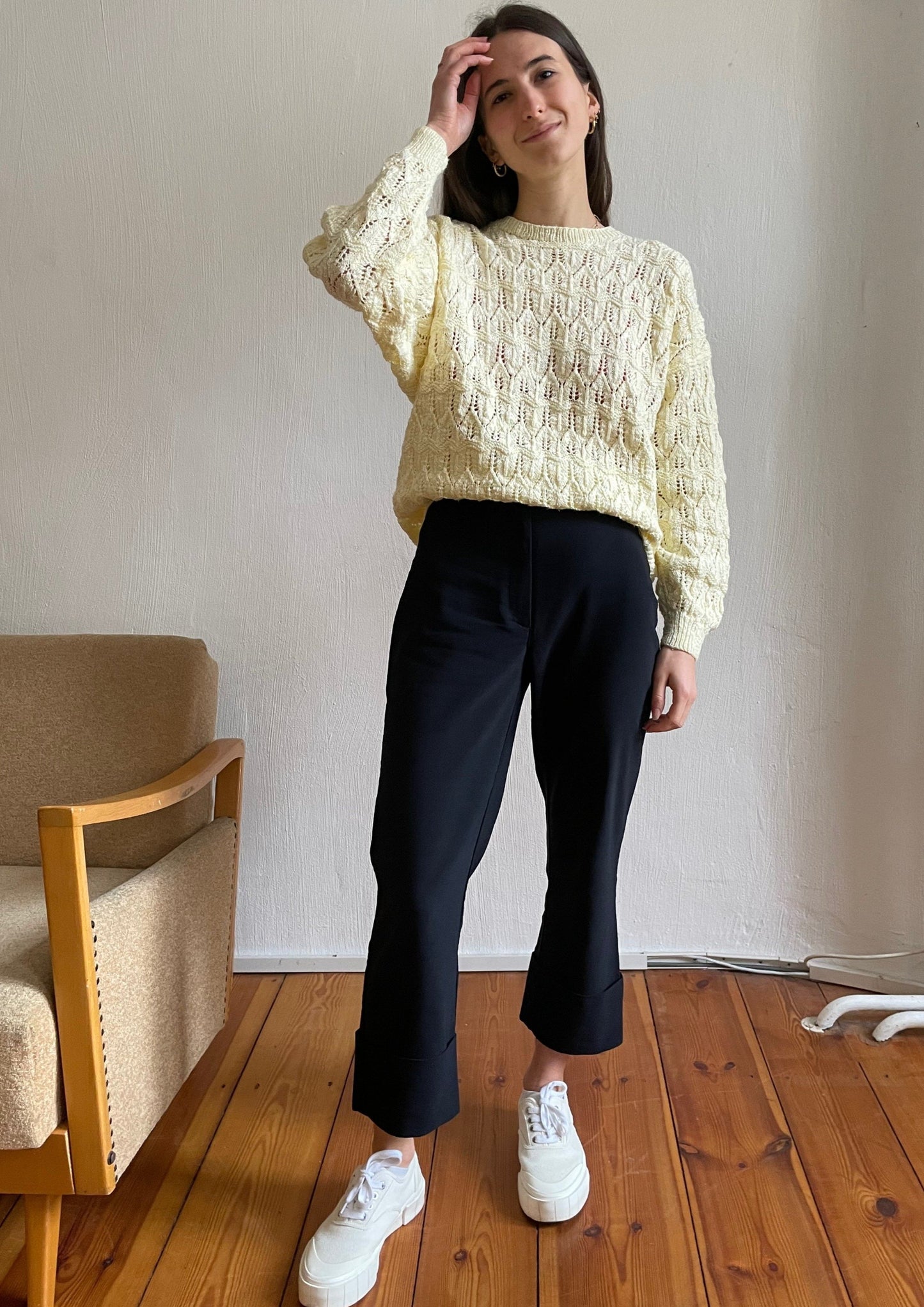 70s Hand Knitted Yellow Jumper S/M