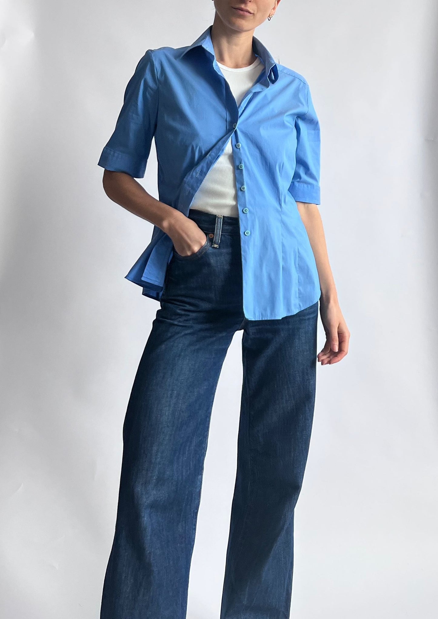 90s Fitted Blue Cotton Shirt M