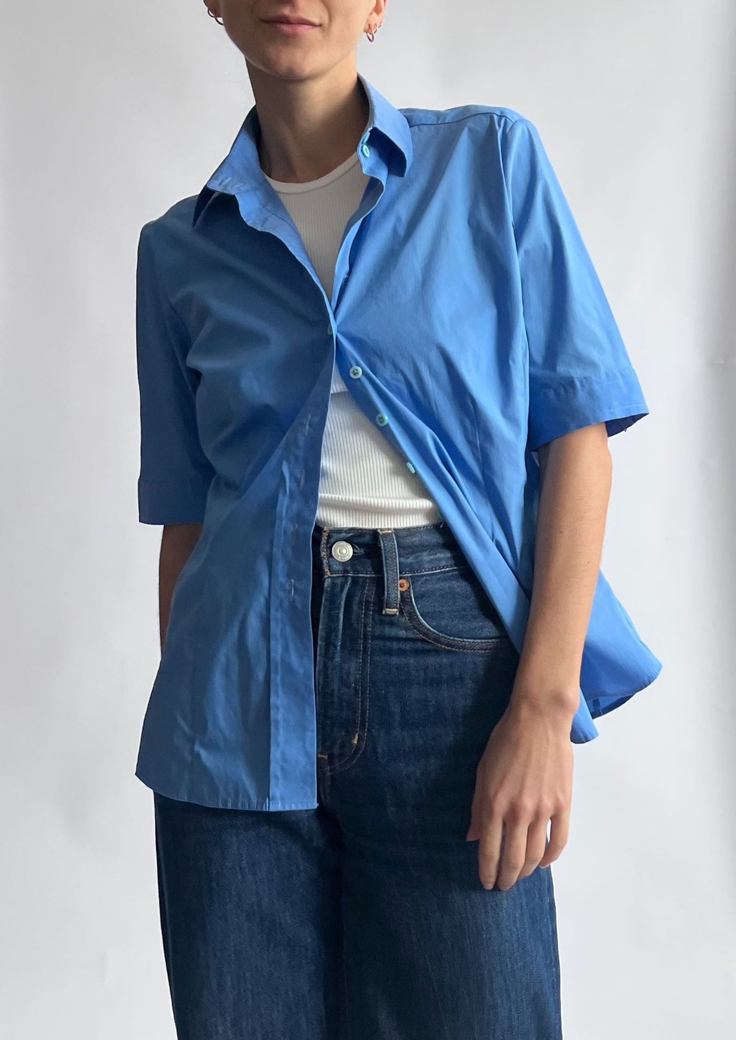 90s Fitted Blue Cotton Shirt M