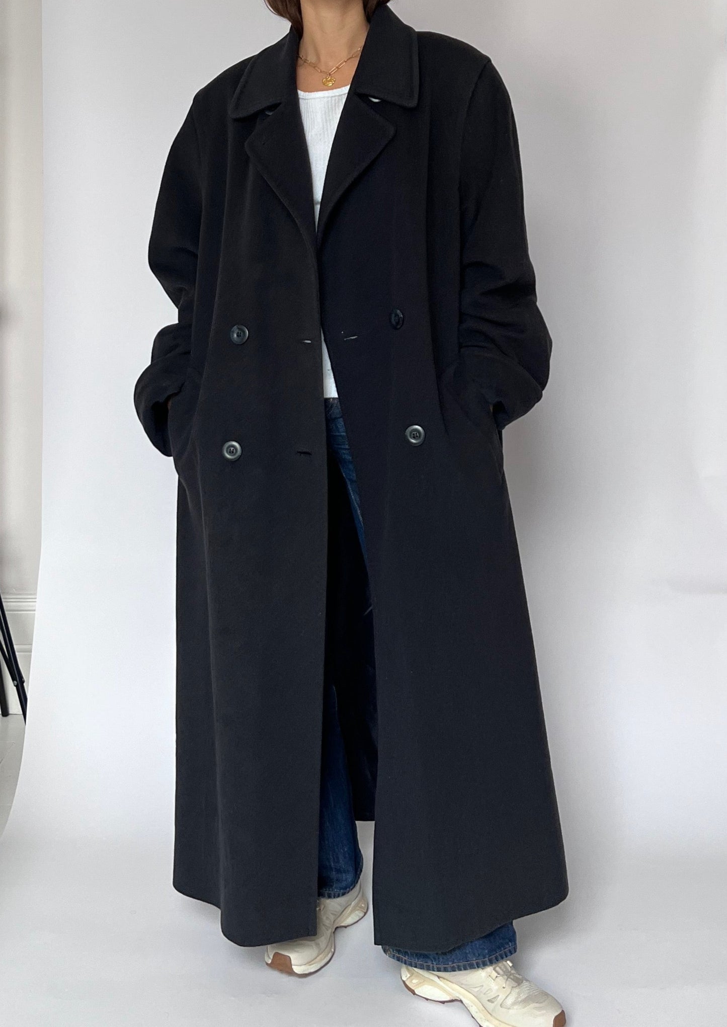 90s Navy Wool Coat S/M/L